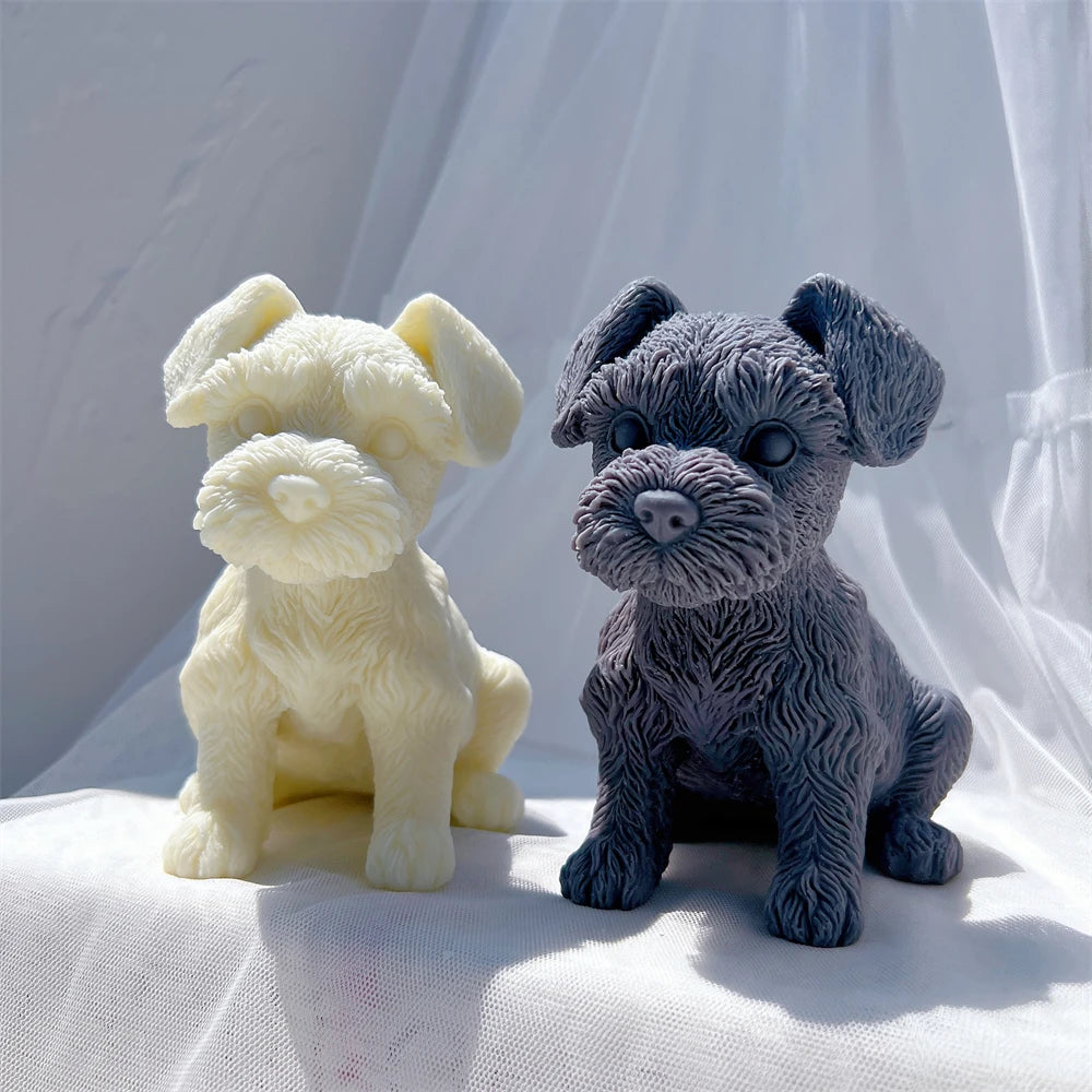 Schnauzer Puppy Figurine Silicone Candle Mold Animal Puppies Soy Wax Silicone Mould Pet Dog Lover Home Decor