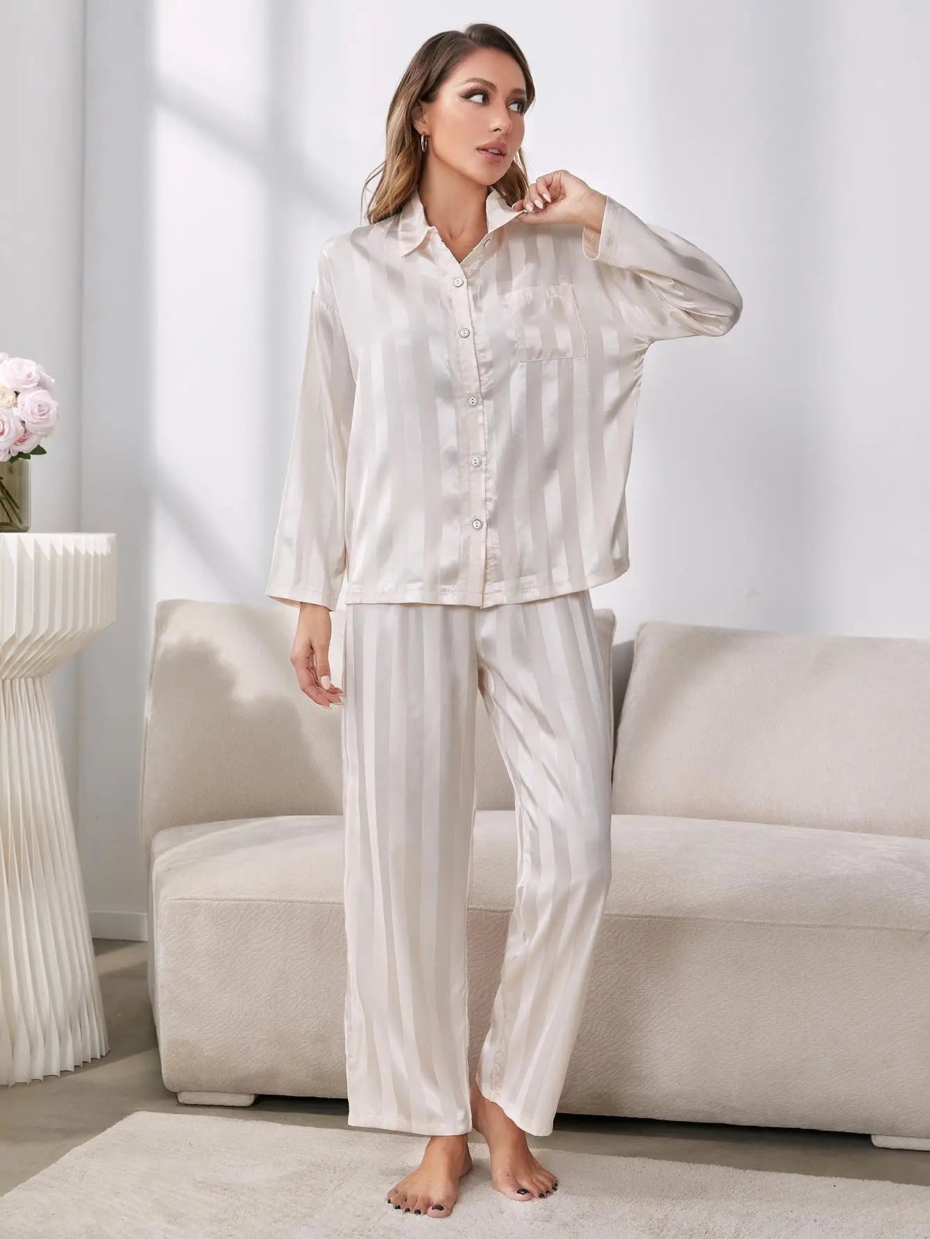 Red Plaid Women's Pajamas 2 Pieces Sleepwear Tops&Pants Autumn Winter Pijamas HomeWear Clothes Front Button With Chest Pocket