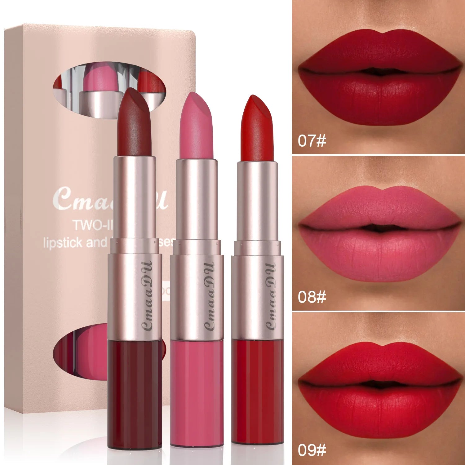 3pcs Lipstick Lipgloss Set Double Head Non-stick Cup Makeup Waterproof Sexy Woman Lip Makeup Long Lasting Lipsticks Kit