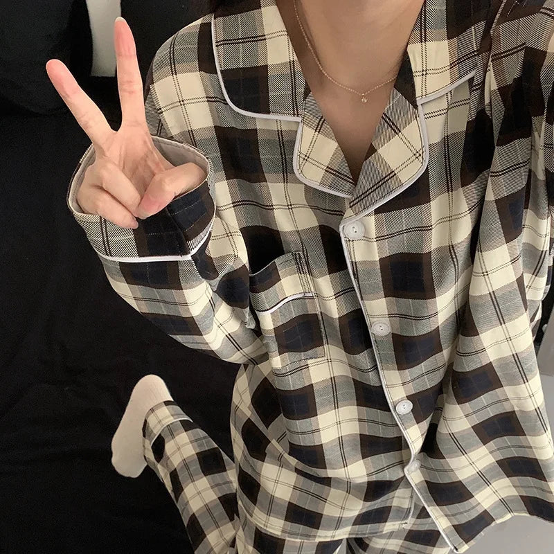 Pyjama respirant à manches longues pour femmes, vêtements de nuit pour étudiants, cardigan à rayures grises, vêtements d'intérie