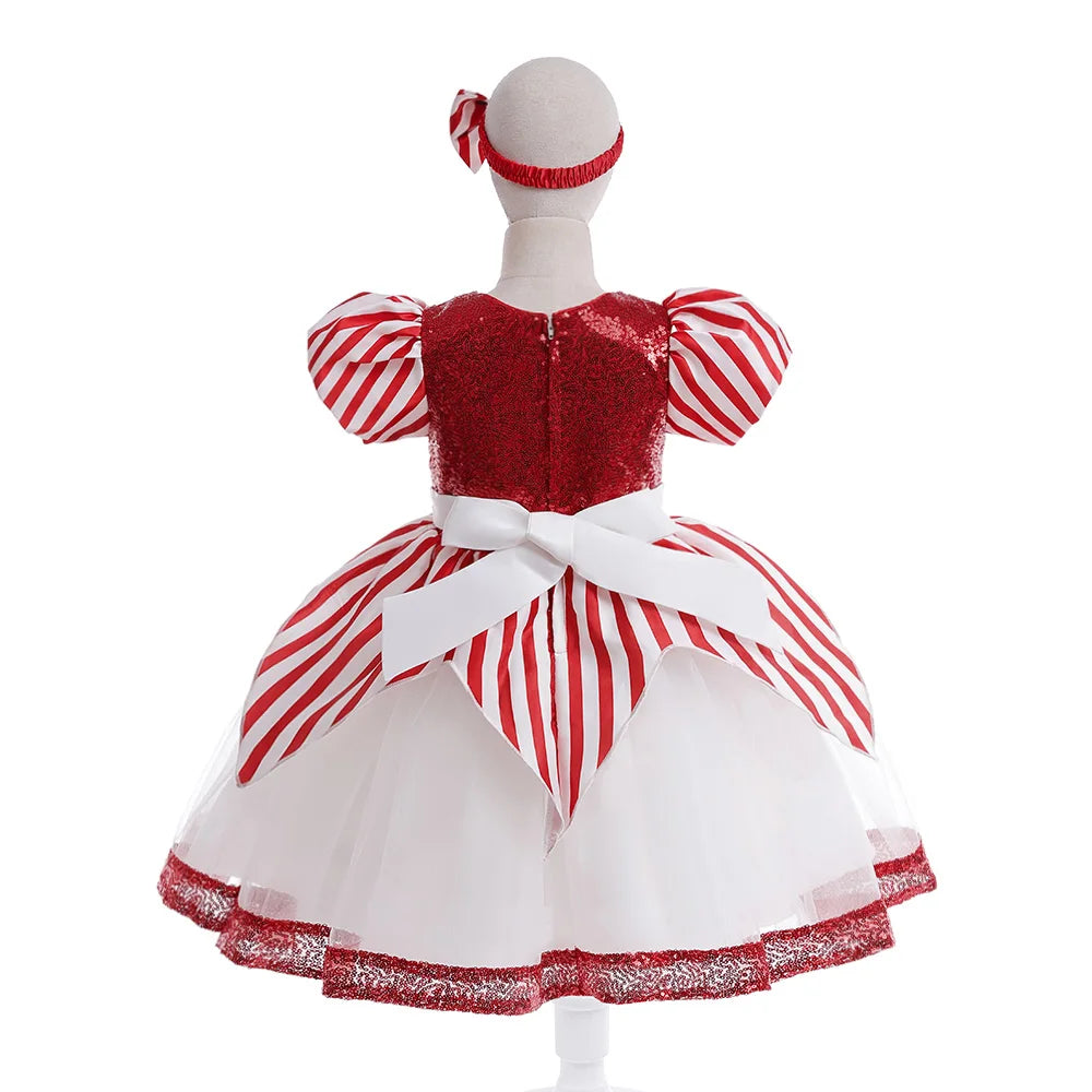 Robe de carnaval de Noël à paillettes brillantes pour filles, robe de princesse rouge avec nœud, robe tutu pour concours de beauté, costumes d'Halloween pour filles
