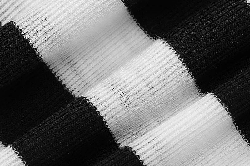 ANJAMANOR Black and White Striped Fall Dress Woman Elegant Sexy Flare Sleeve Deep V Backless Long Dresses Club Outfits D70-DI30
