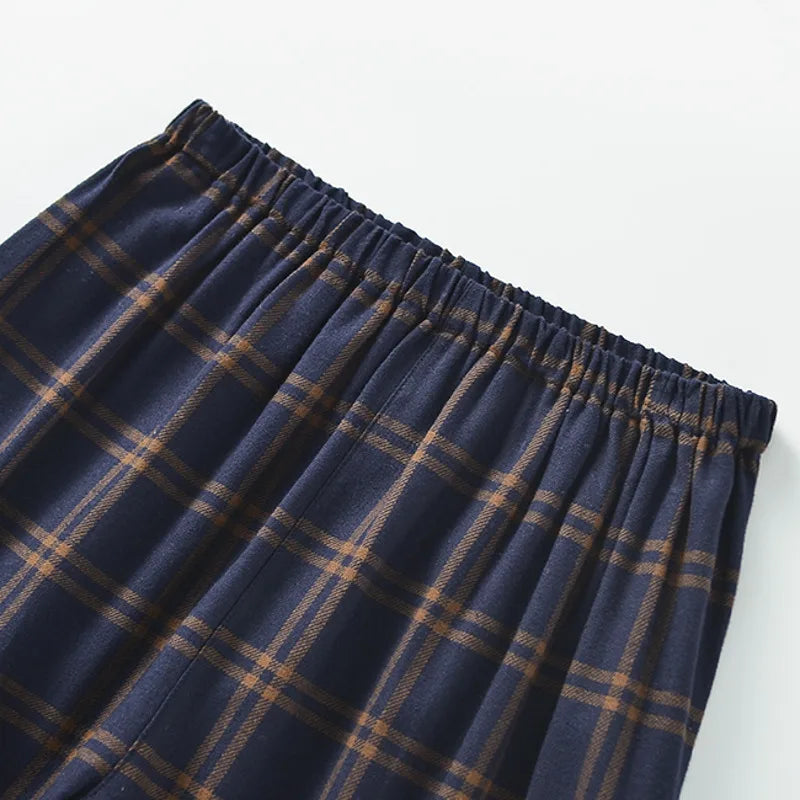 Couple's Home Clothes High-quality Cotton Flannel Warm Long Sleeve Long Trousers 2 Pcs Pajamas Set Checkered Sleepwear Clothes