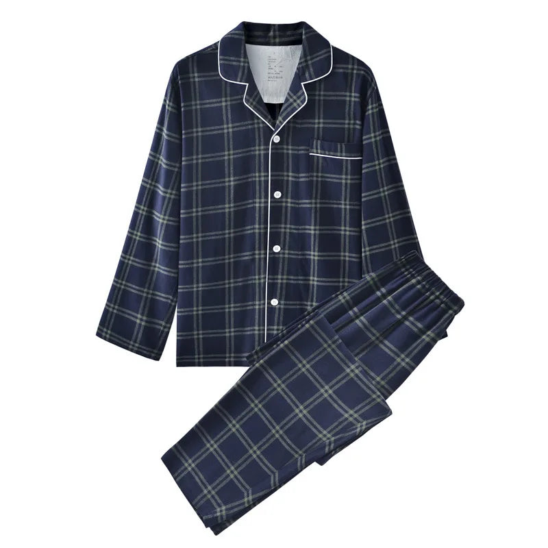 Couple's Home Clothes High-quality Cotton Flannel Warm Long Sleeve Long Trousers 2 Pcs Pajamas Set Checkered Sleepwear Clothes