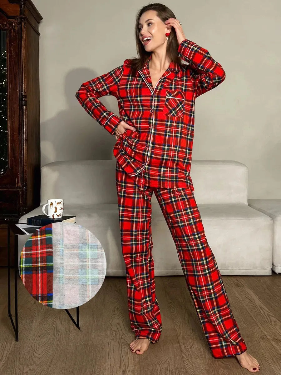 Mozuleva 100% Cotton Plaid Long Sleeved Pants Pajamas Set Autumn New Women's Comfortable Home Clothing Nightgown 2-Piece Set