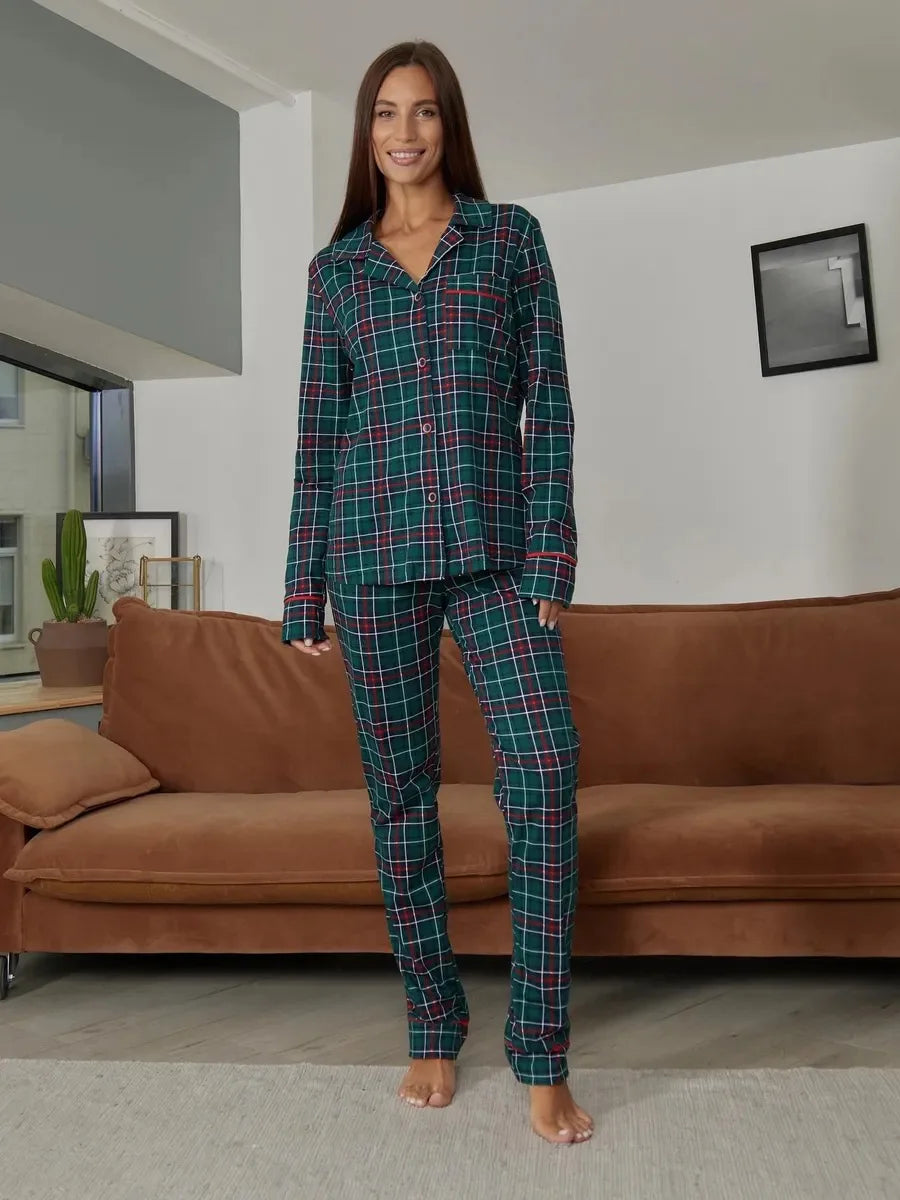 Mozuleva 100% Cotton Plaid Long Sleeved Pants Pajamas Set Autumn New Women's Comfortable Home Clothing Nightgown 2-Piece Set