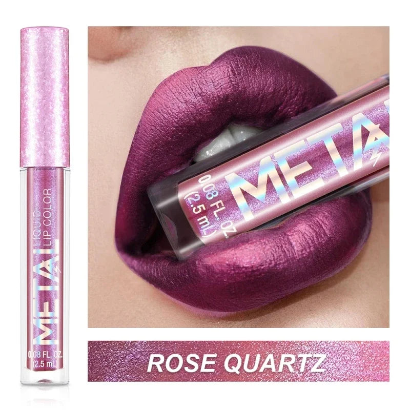 12 Colors Waterproof Metallic Shiny Lip Gloss Glitter Matte Liquid Lipstick Shimmer Lip Tint Long Lasting Lips Makeup Cosmetics