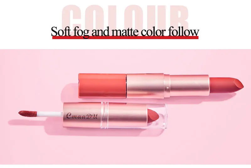 3pcs Lipstick Lipgloss Set Double Head Non-stick Cup Makeup Waterproof Sexy Woman Lip Makeup Long Lasting Lipsticks Kit