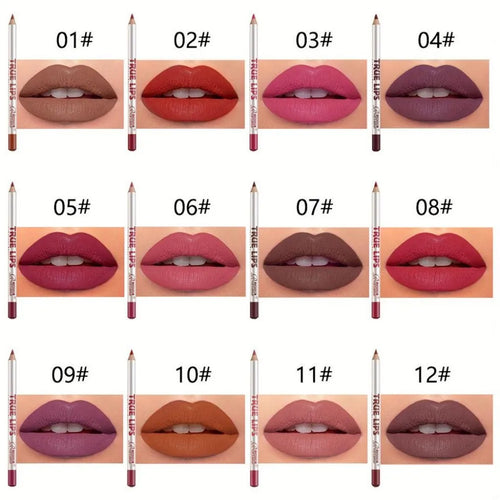 12 Colors Waterproof Matte Lipliner Pencil Red Contour Tint Lipstick Long Lasting Non-stick Cup Moisturising Lips Makeup