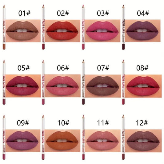 12 Colors Waterproof Matte Lipliner Pencil Red Contour Tint Lipstick Long Lasting Non-stick Cup Moisturising Lips Makeup