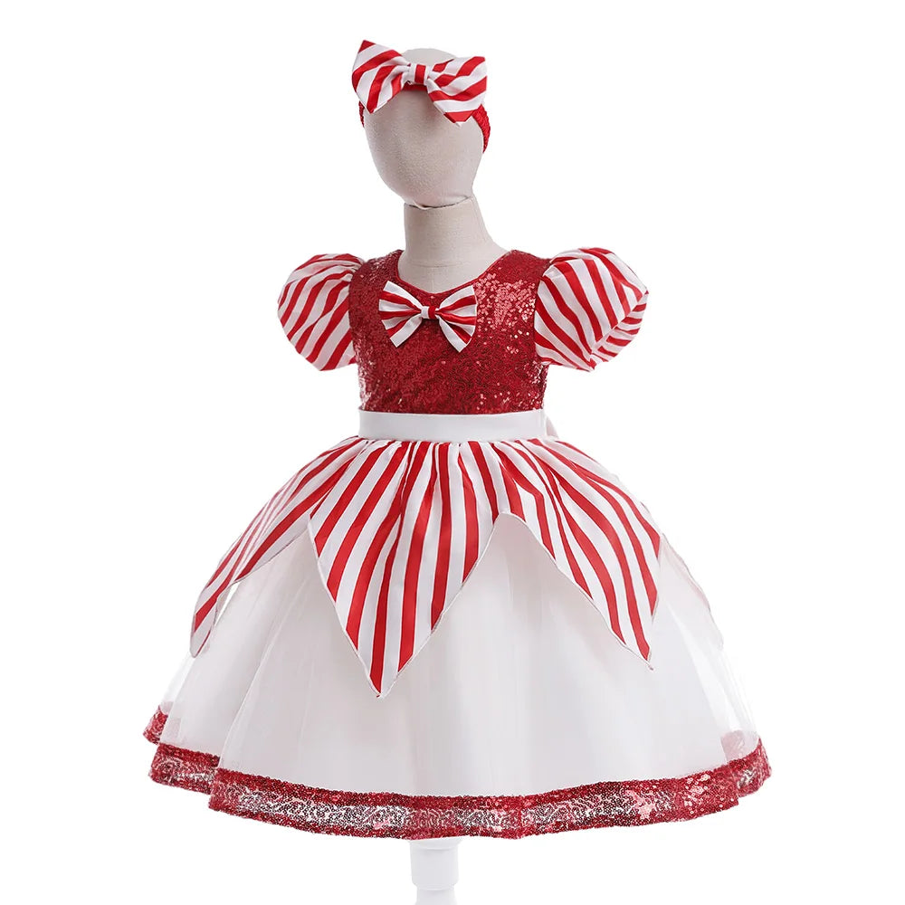 Robe de carnaval de Noël à paillettes brillantes pour filles, robe de princesse rouge avec nœud, robe tutu pour concours de beauté, costumes d'Halloween pour filles