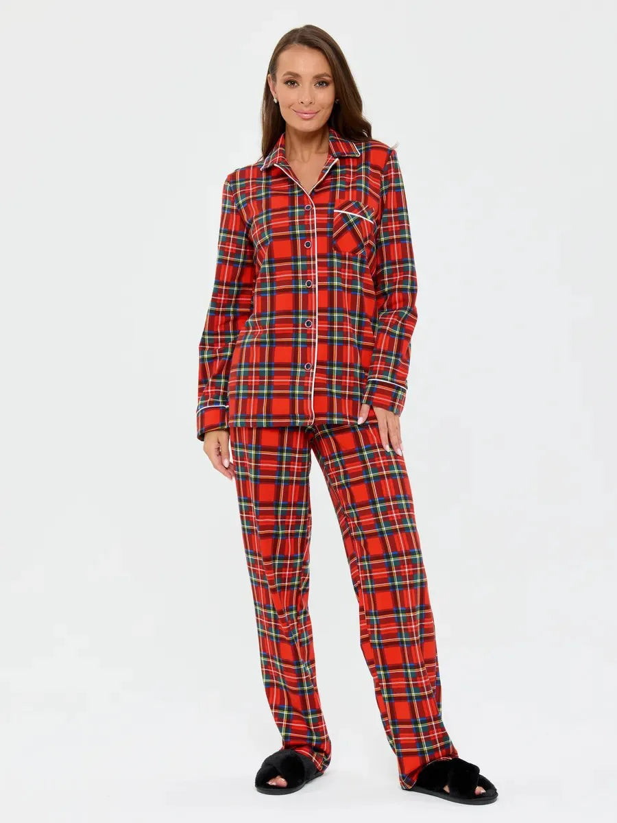 Mozuleva 100% Cotton Plaid Long Sleeved Pants Pajamas Set Autumn New Women's Comfortable Home Clothing Nightgown 2-Piece Set