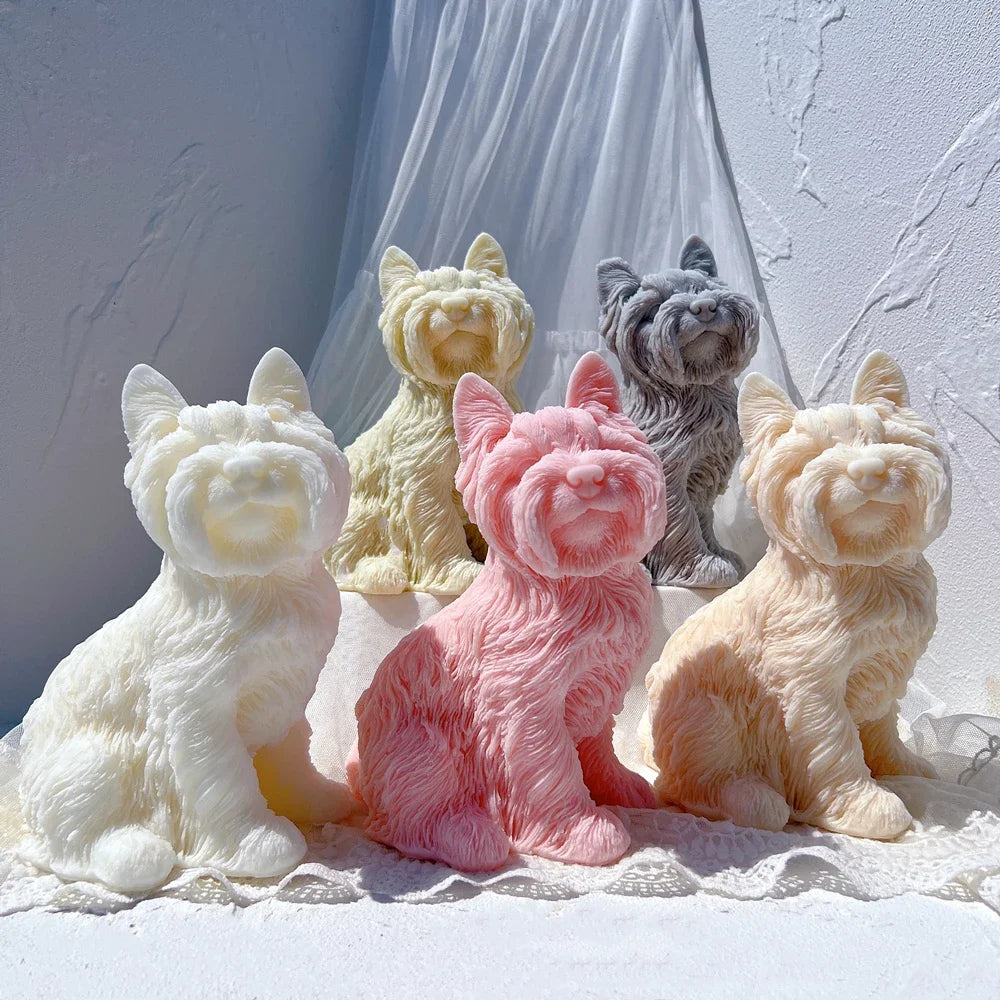 Yorkshire Terrier Dog Statue Candle Silicone Mold Animal Pet Puppy Soy Wax Silicone Mould Figurine Dog Lover Home Garden Decor