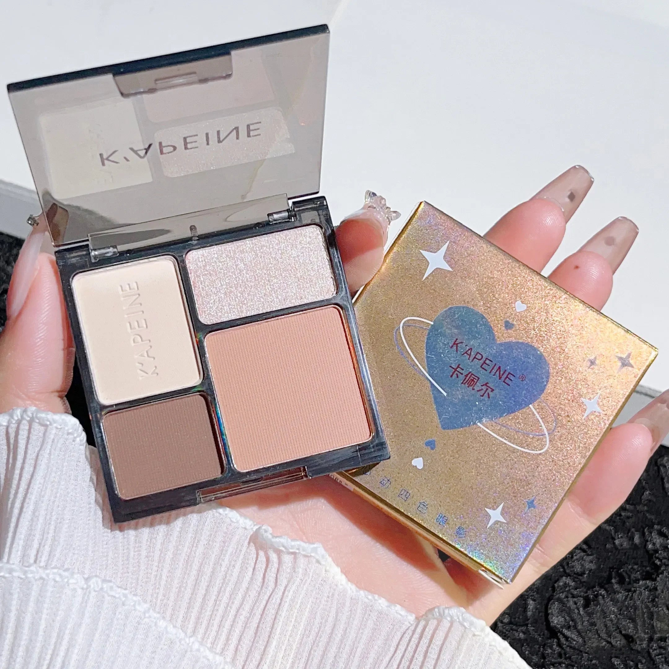 Disque de fard à paupières quatre couleurs, paillettes fines, nacré, mat, bleu thé au lait, mini fard à paupières pour étudiantes