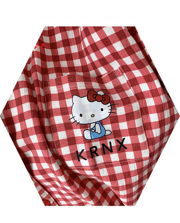 Plus Size Women Hello Kitty Pajamas Set Kawaii Homewear Long Sleeve Two Piece Pajama Set Loose Sleepwear Outfit Christmas Gift