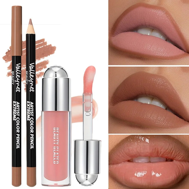 2pcs Lip Gloss & Liner Set Lip Glow Oil with Long-Lasting  Beauty Matte Lip Gloss Matte Lipstick Lip Liner, Lip Liner Set Daily