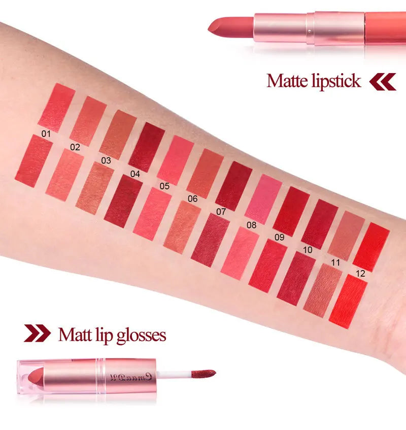 3pcs Lipstick Lipgloss Set Double Head Non-stick Cup Makeup Waterproof Sexy Woman Lip Makeup Long Lasting Lipsticks Kit