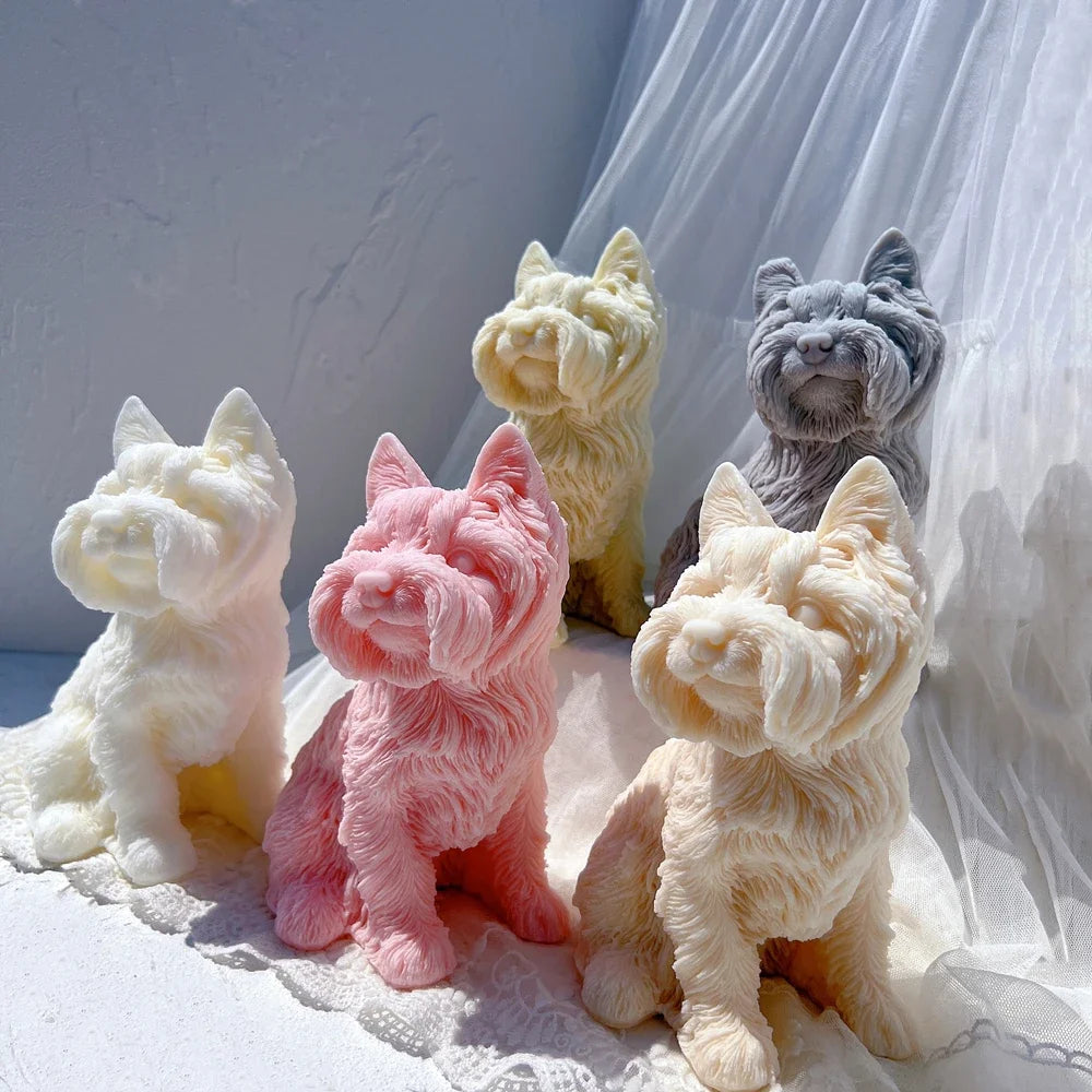 Yorkshire Terrier Dog Statue Candle Silicone Mold Animal Pet Puppy Soy Wax Silicone Mould Figurine Dog Lover Home Garden Decor