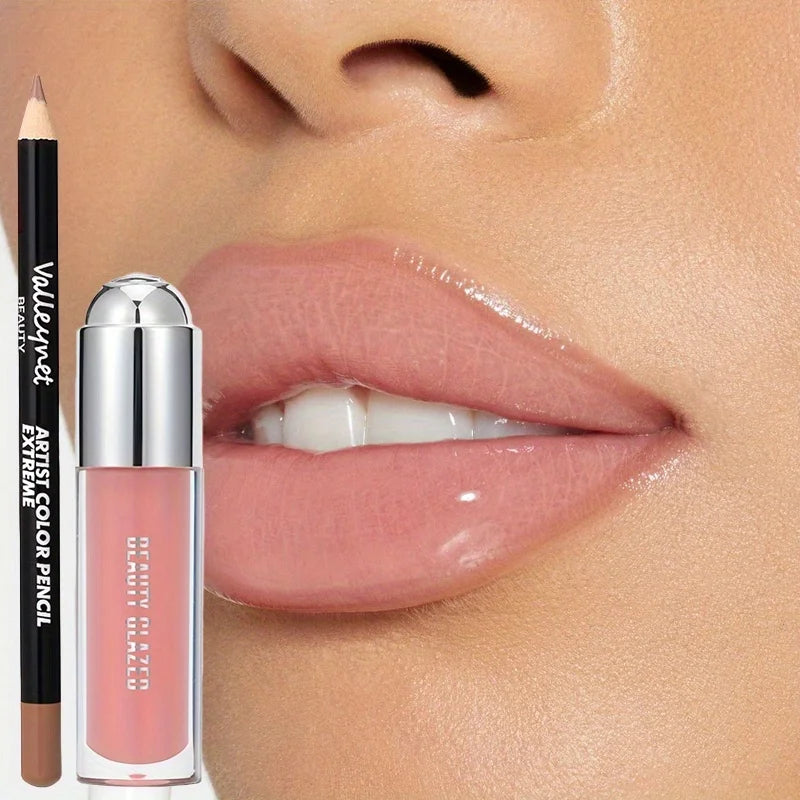 2pcs Lip Gloss & Liner Set Lip Glow Oil with Long-Lasting  Beauty Matte Lip Gloss Matte Lipstick Lip Liner, Lip Liner Set Daily