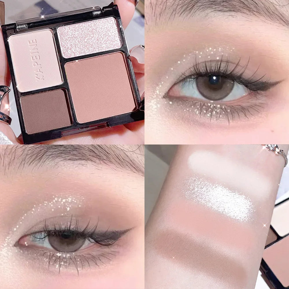 Disque de fard à paupières quatre couleurs, paillettes fines, nacré, mat, bleu thé au lait, mini fard à paupières pour étudiantes
