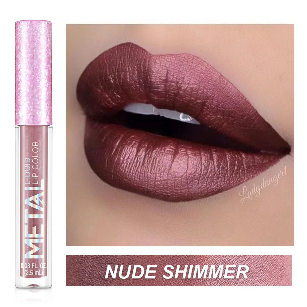 12 Colors Waterproof Metallic Shiny Lip Gloss Glitter Matte Liquid Lipstick Shimmer Lip Tint Long Lasting Lips Makeup Cosmetics
