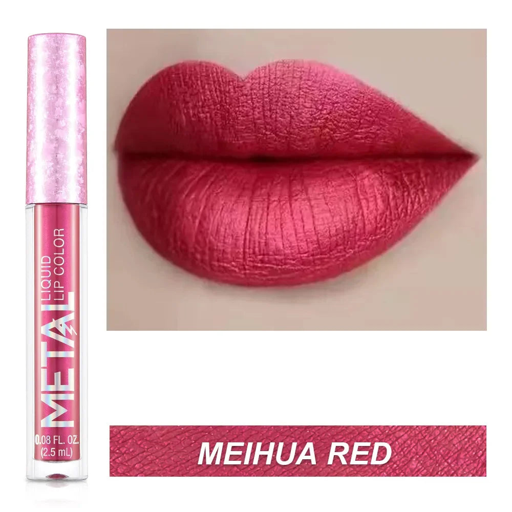 12 Colors Waterproof Metallic Shiny Lip Gloss Glitter Matte Liquid Lipstick Shimmer Lip Tint Long Lasting Lips Makeup Cosmetics