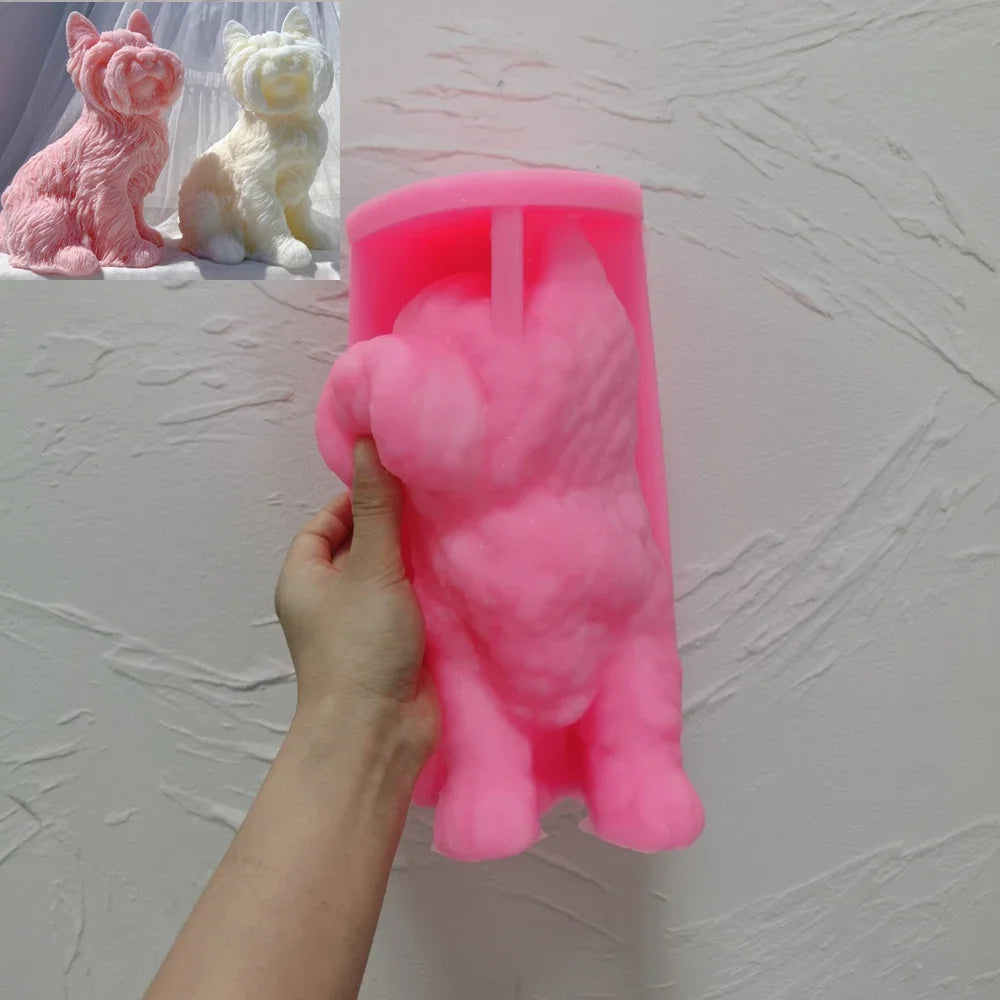 Yorkshire Terrier Dog Statue Candle Silicone Mold Animal Pet Puppy Soy Wax Silicone Mould Figurine Dog Lover Home Garden Decor