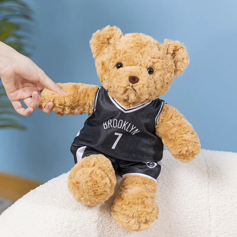 25cm Cute Bear Plush Toy Stuffed Teddy Bear Wear Basketball Star T-shirt Kids Toys Birthday Christmas Gift for Basketball Fans
