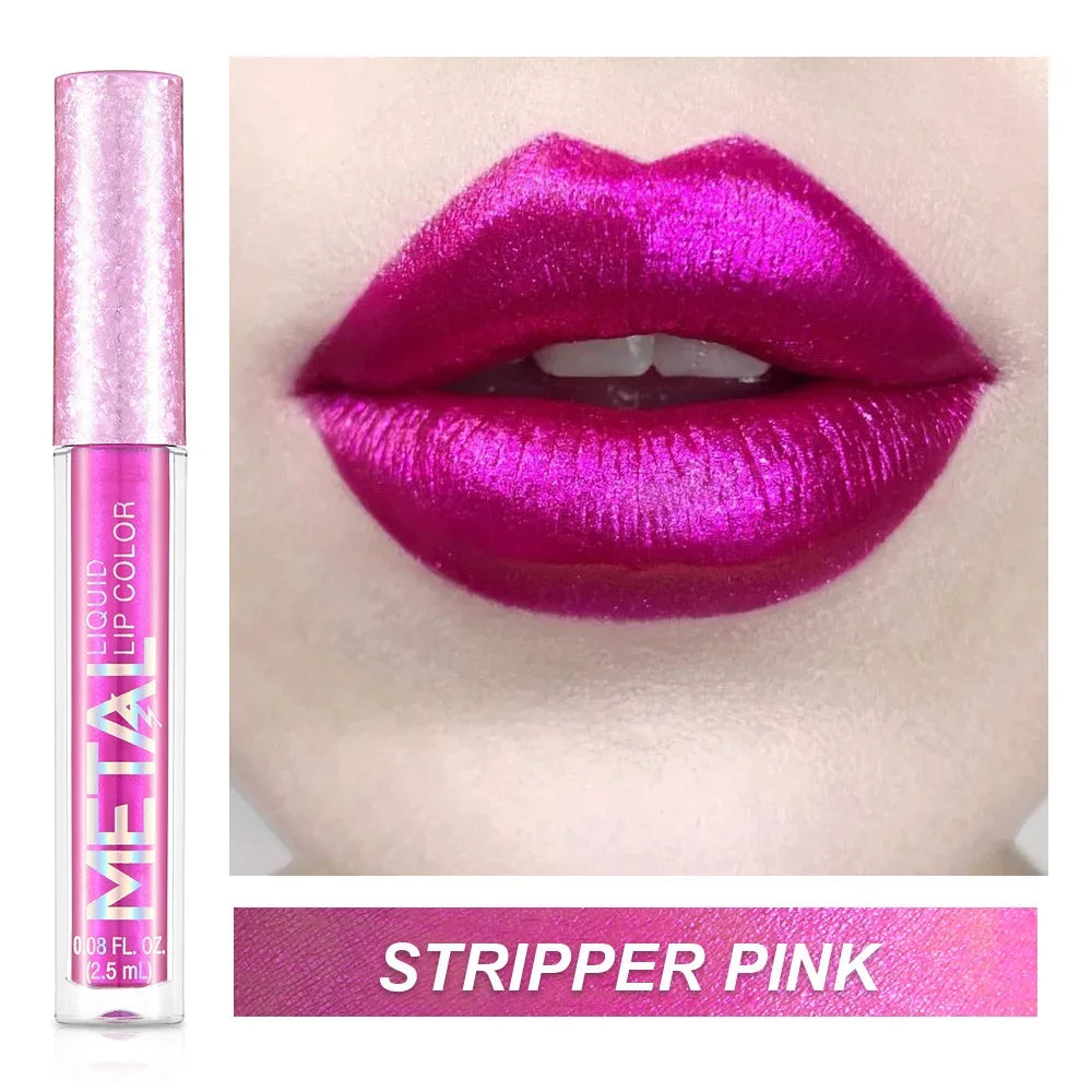 12 Colors Waterproof Metallic Shiny Lip Gloss Glitter Matte Liquid Lipstick Shimmer Lip Tint Long Lasting Lips Makeup Cosmetics