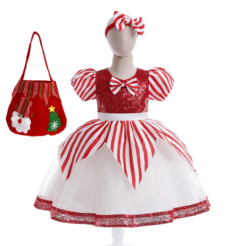 Robe de carnaval de Noël à paillettes brillantes pour filles, robe de princesse rouge avec nœud, robe tutu pour concours de beauté, costumes d'Halloween pour filles