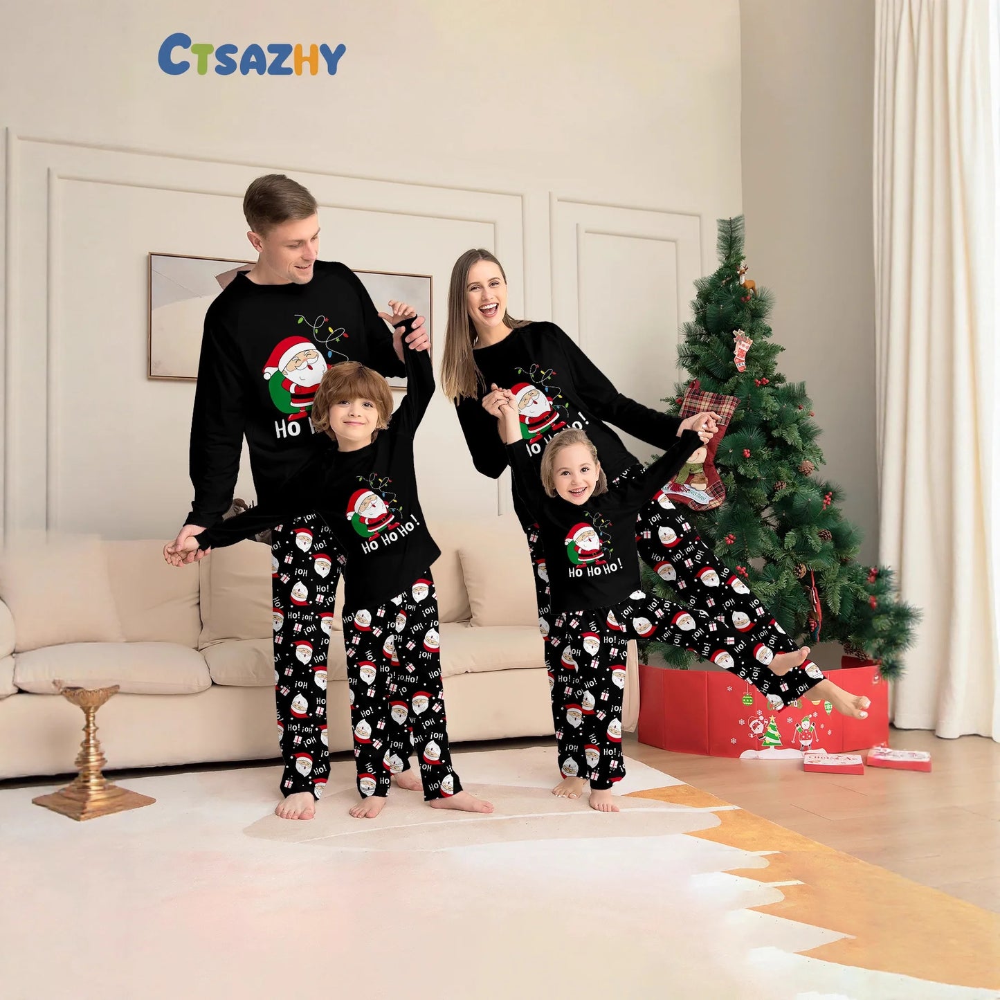 2025 Family Christmas Pajamas Parent-child Clothing Set Santa Claus Print 2 Pieces Suit Soft Loose Sleepwear Xmas Look Pyjamas