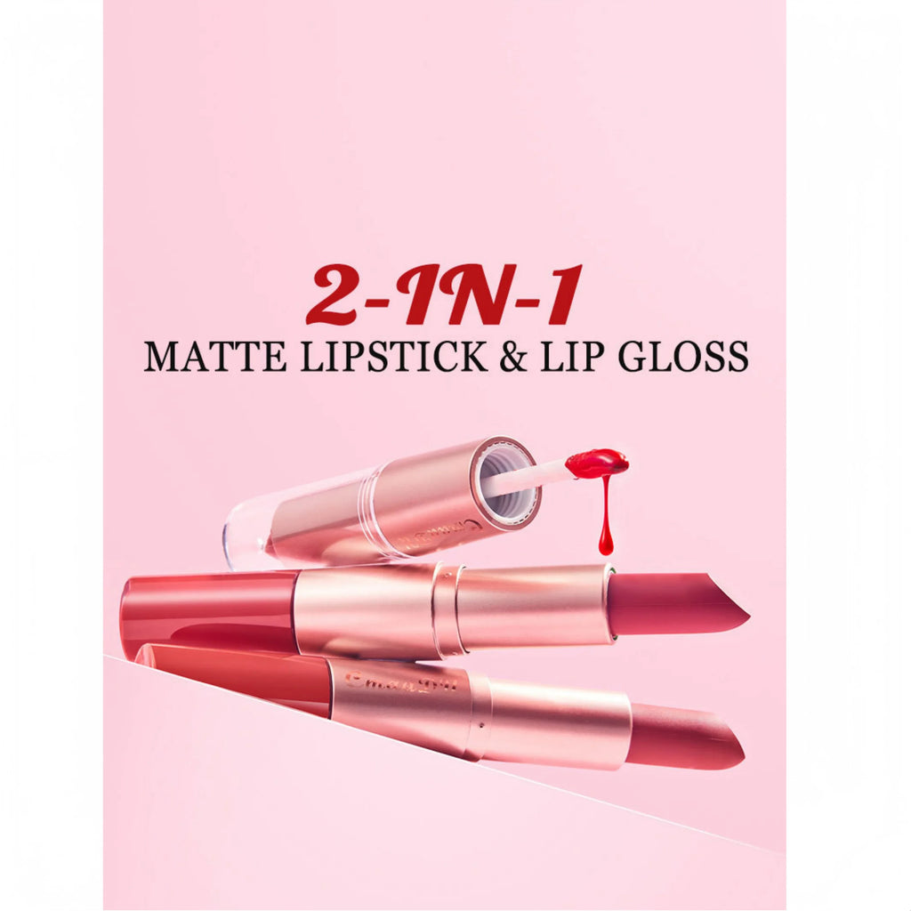 3pcs Lipstick Lipgloss Set Double Head Non-stick Cup Makeup Waterproof Sexy Woman Lip Makeup Long Lasting Lipsticks Kit