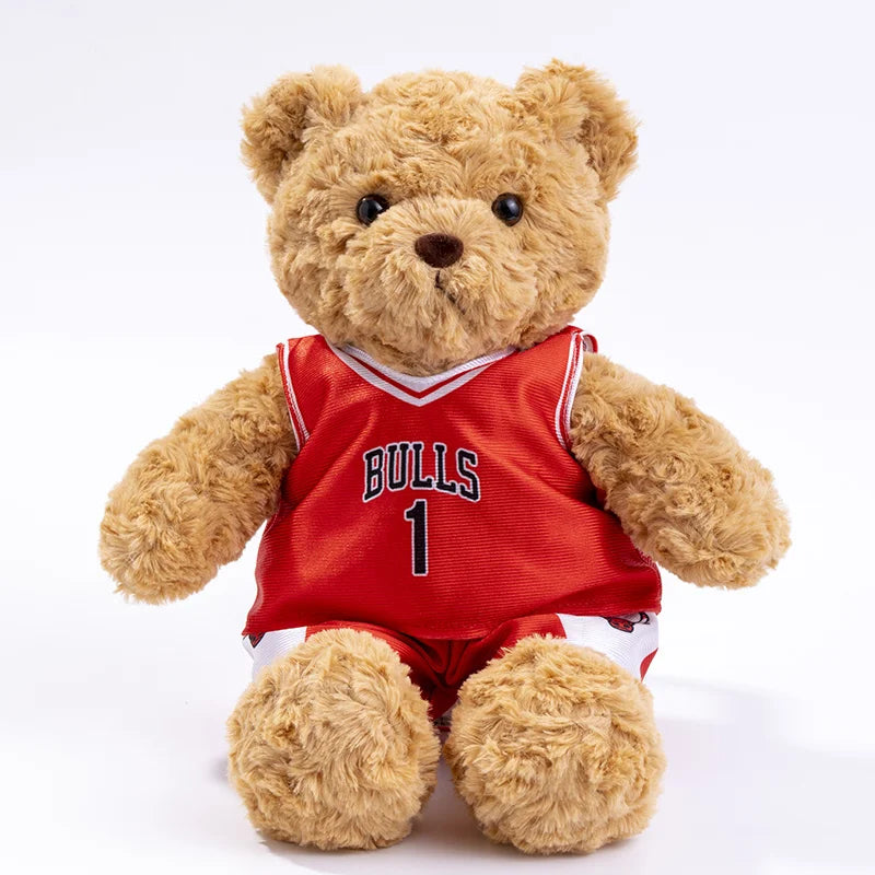 25cm Cute Bear Plush Toy Stuffed Teddy Bear Wear Basketball Star T-shirt Kids Toys Birthday Christmas Gift for Basketball Fans