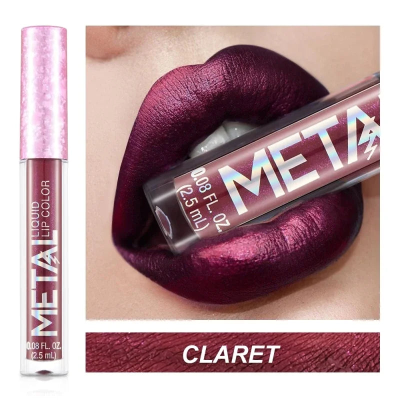 12 Colors Waterproof Metallic Shiny Lip Gloss Glitter Matte Liquid Lipstick Shimmer Lip Tint Long Lasting Lips Makeup Cosmetics