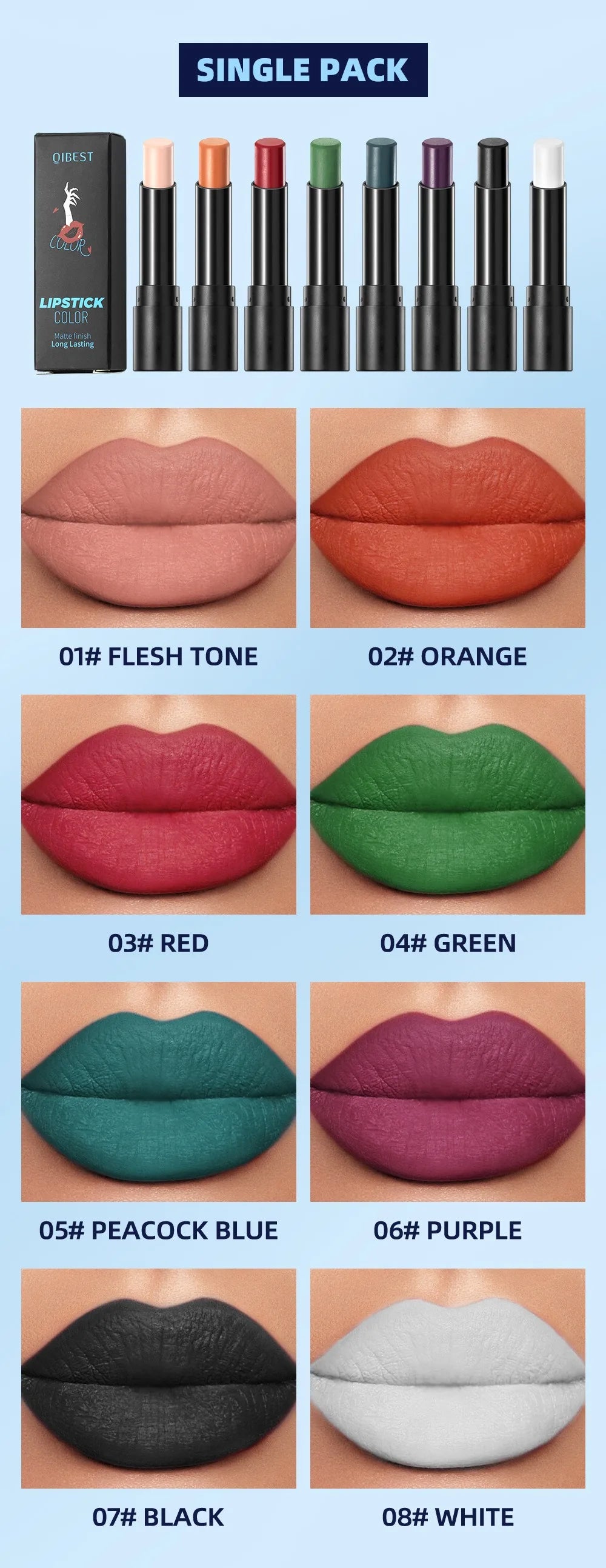 8 Colors Matte Nude Clay Lipstick Vampire Makeup Punk Black Lip Gloss Dark Paint Stick Durable Waterproof Lasting Cosmetics