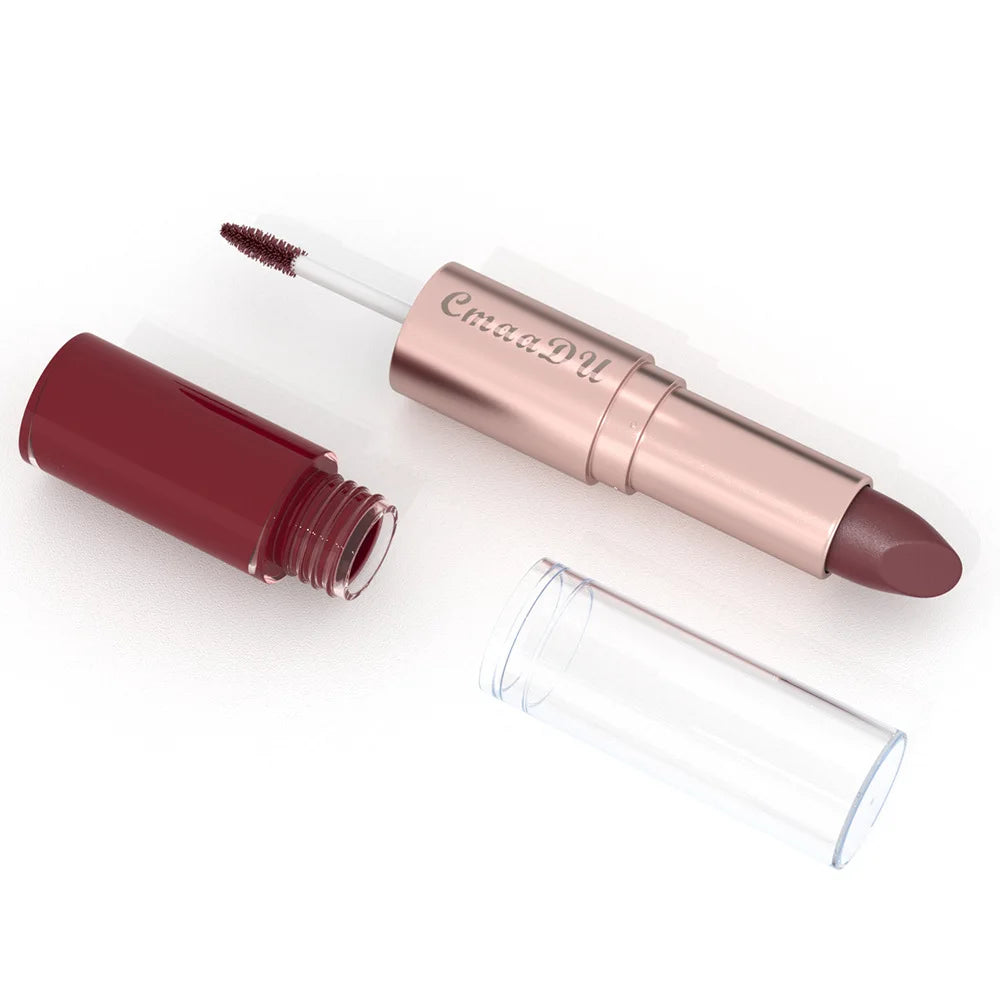 3pcs Lipstick Lipgloss Set Double Head Non-stick Cup Makeup Waterproof Sexy Woman Lip Makeup Long Lasting Lipsticks Kit
