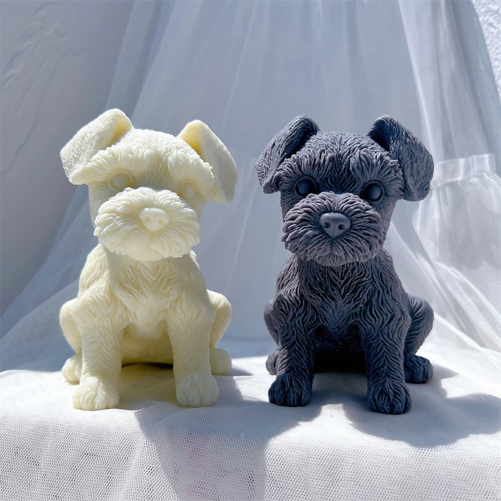 Schnauzer Puppy Figurine Silicone Candle Mold Animal Puppies Soy Wax Silicone Mould Pet Dog Lover Home Decor