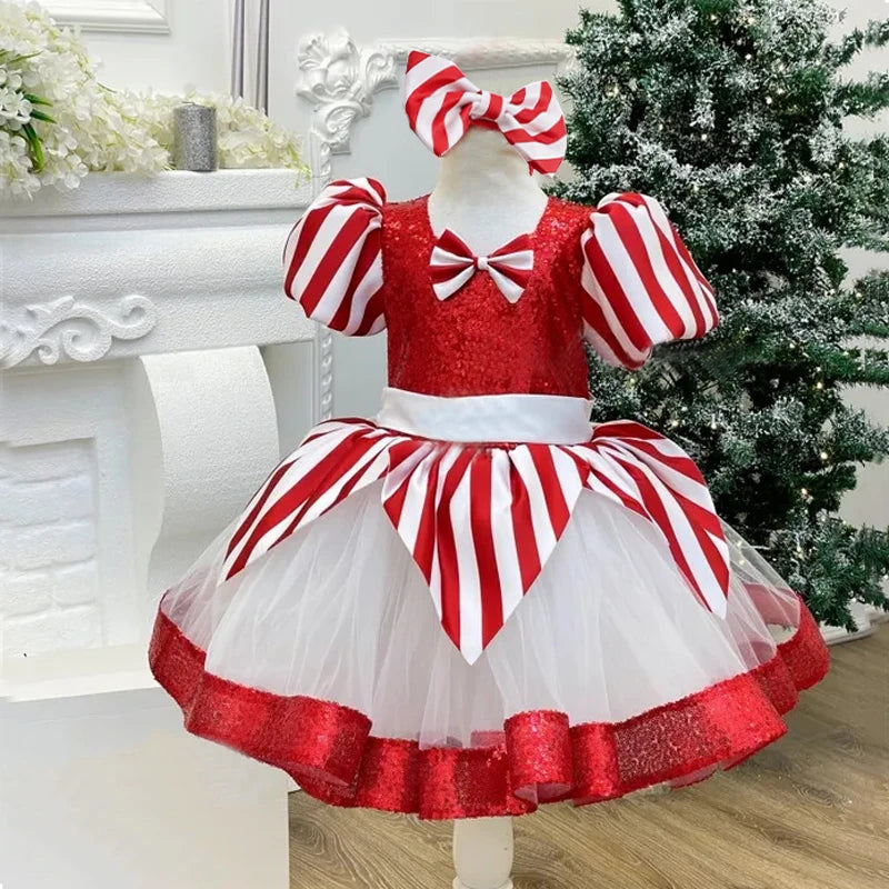 Robe de carnaval de Noël à paillettes brillantes pour filles, robe de princesse rouge avec nœud, robe tutu pour concours de beauté, costumes d'Halloween pour filles