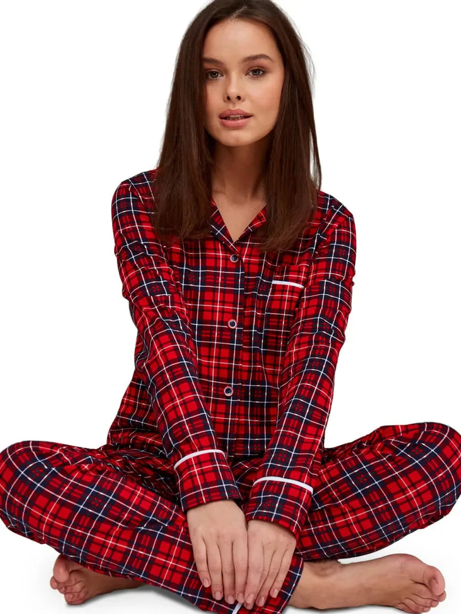 Mozuleva 100% Cotton Plaid Long Sleeved Pants Pajamas Set Autumn New Women's Comfortable Home Clothing Nightgown 2-Piece Set