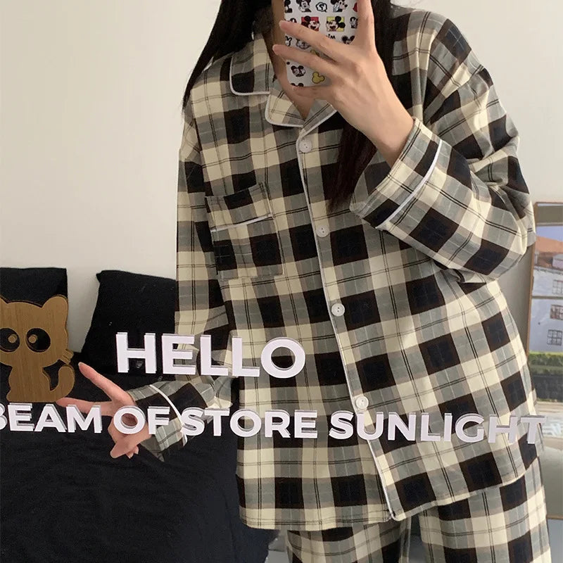 Pyjama respirant à manches longues pour femmes, vêtements de nuit pour étudiants, cardigan à rayures grises, vêtements d'intérie