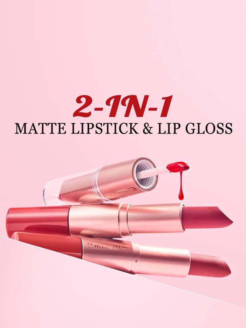 3pcs Lipstick Lipgloss Set Double Head Non-stick Cup Makeup Waterproof Sexy Woman Lip Makeup Long Lasting Lipsticks Kit