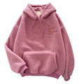 Casual Hooded Sweatshirt Cozy Fall Winter Women's Hoodie with Drawstring Patch Pocket Warm Fleece Pullover with Letter for Cold