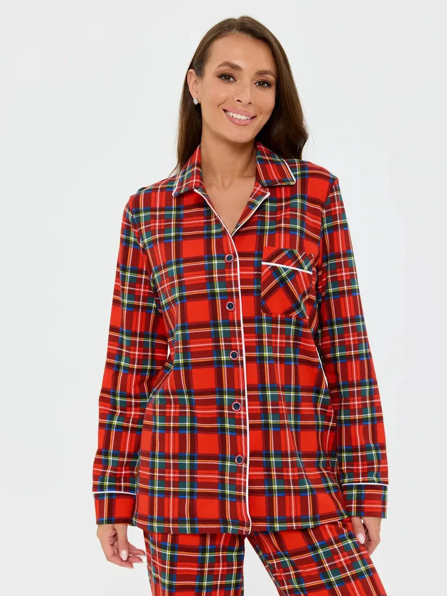 Mozuleva 100% Cotton Plaid Long Sleeved Pants Pajamas Set Autumn New Women's Comfortable Home Clothing Nightgown 2-Piece Set