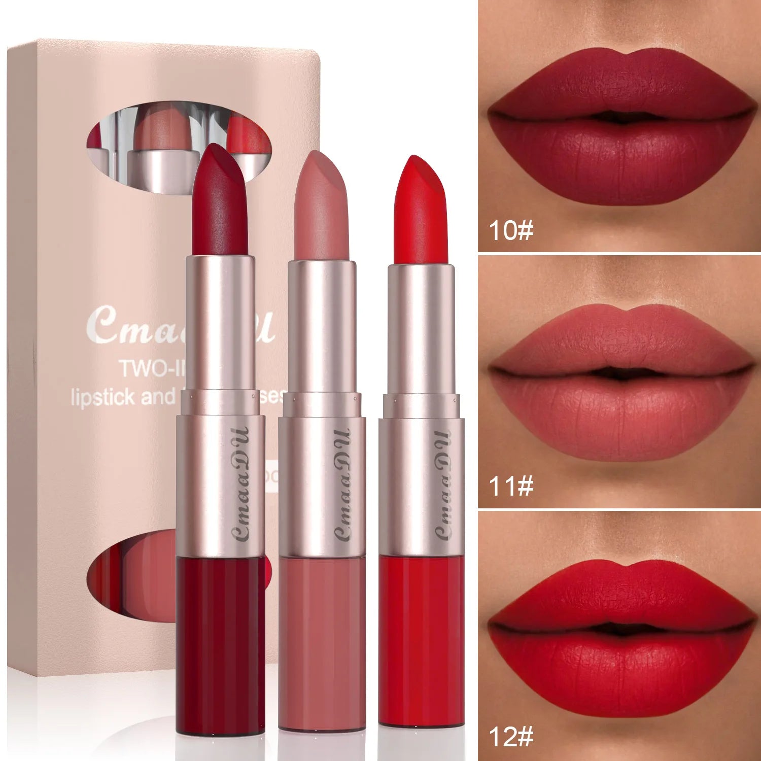 3pcs Lipstick Lipgloss Set Double Head Non-stick Cup Makeup Waterproof Sexy Woman Lip Makeup Long Lasting Lipsticks Kit