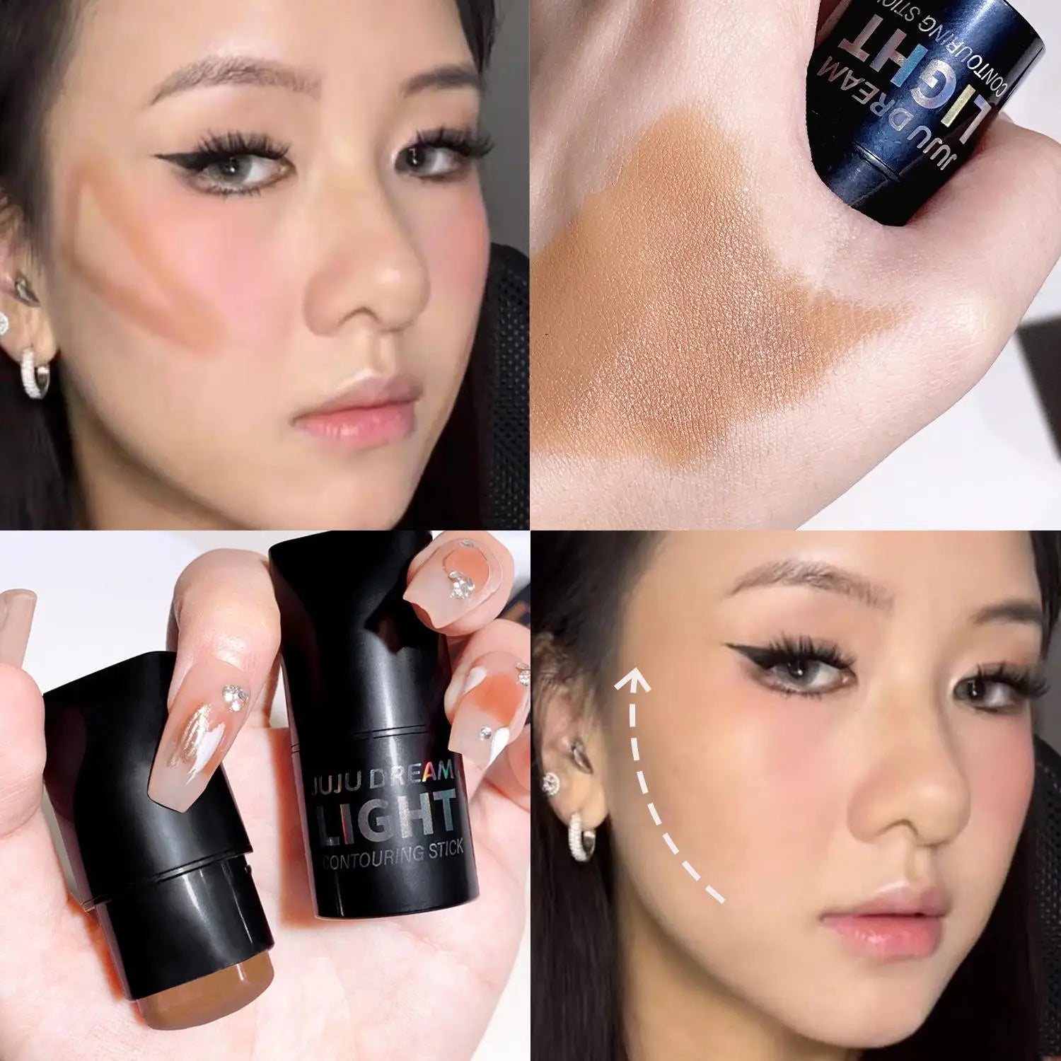 Stick contour illuminateur, ombre à paupières crème, maquillage nude naturel, effet illuminateur tridimensionnel, effet ver à soie