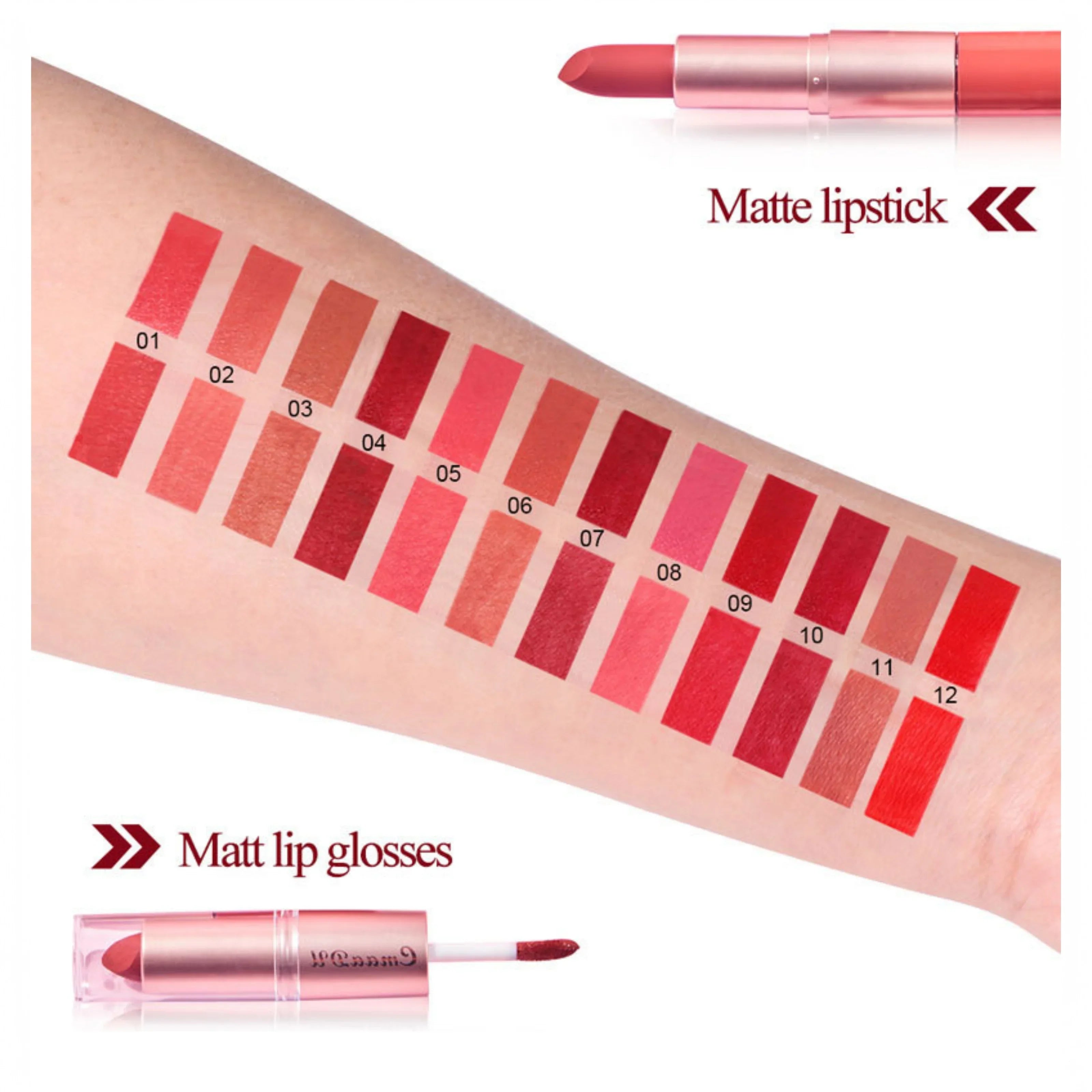 3pcs Lipstick Lipgloss Set Double Head Non-stick Cup Makeup Waterproof Sexy Woman Lip Makeup Long Lasting Lipsticks Kit