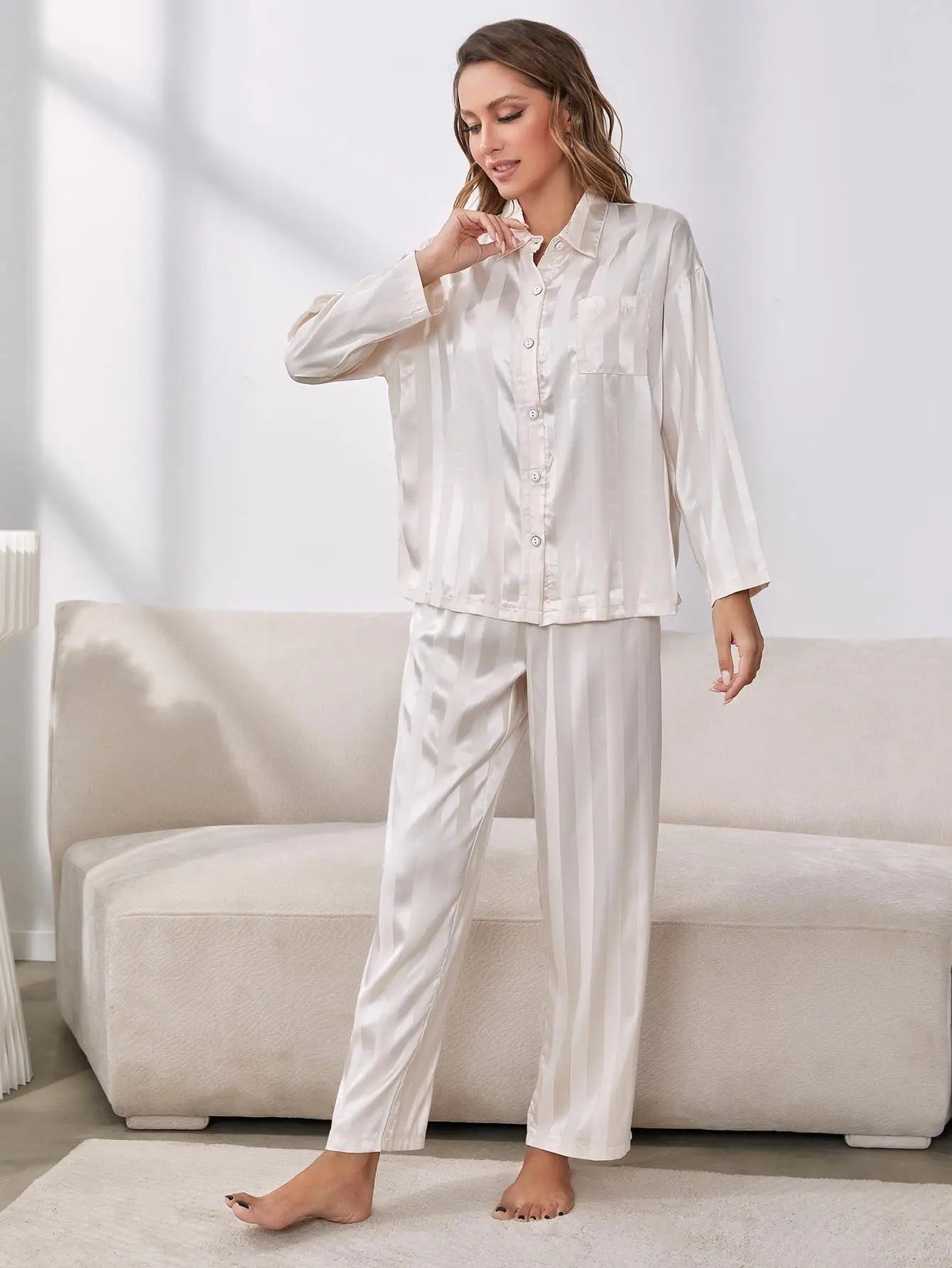 Red Plaid Women's Pajamas 2 Pieces Sleepwear Tops&Pants Autumn Winter Pijamas HomeWear Clothes Front Button With Chest Pocket