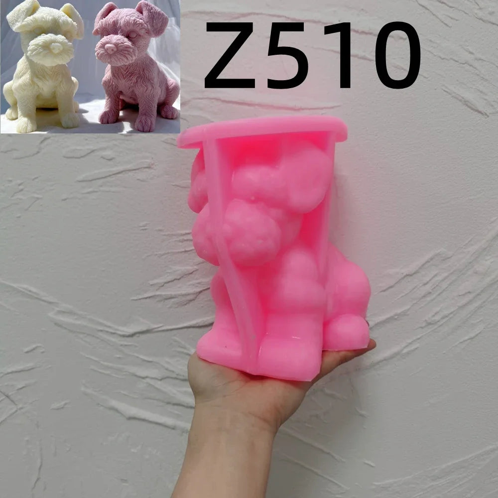Schnauzer Puppy Figurine Silicone Candle Mold Animal Puppies Soy Wax Silicone Mould Pet Dog Lover Home Decor