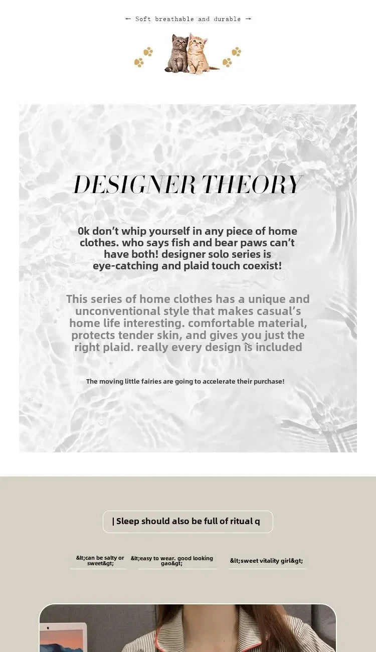 Pyjama respirant à manches longues pour femmes, vêtements de nuit pour étudiants, cardigan à rayures grises, vêtements d'intérie