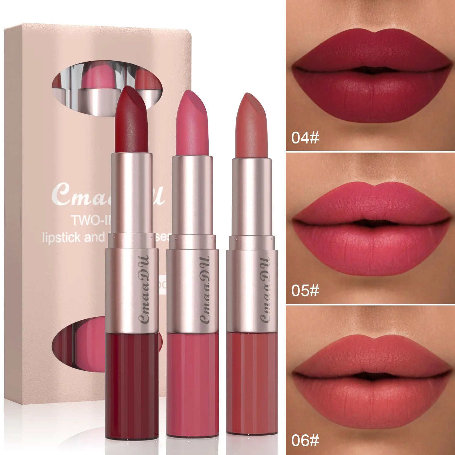 3pcs Lipstick Lipgloss Set Double Head Non-stick Cup Makeup Waterproof Sexy Woman Lip Makeup Long Lasting Lipsticks Kit